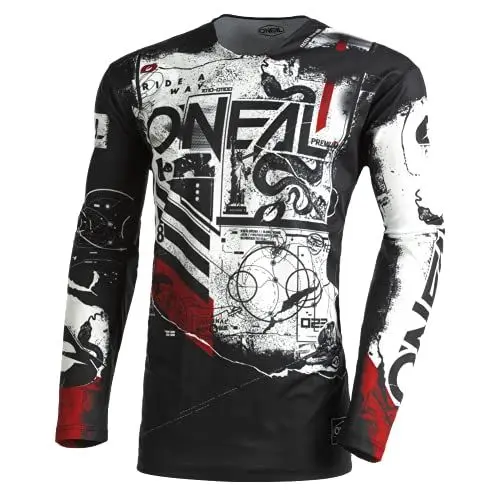 Produktbild: O'NEAL | Motocross-Shirt Langarm | MX MTB Mountainbike | Leichtes Material, ergonomischer Slim Fit Schnitt für perfekte Passform | Mayhem Jersey Scarz V.22 | Erwachsene | Schwarz Weiß Rot | Größe L