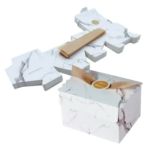 Produktbild: ONEBO 30 Stück Wedding Favour Box,Candy Box,Tischdeko Favous Box,Für Hochzeiten, Gastgeschenke, Partydekorationen(Weißes und graues Farbschema)