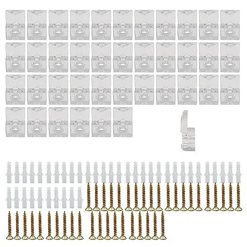 Produktbild: ONEBO 40 Sätze Transparent Kunststoff Halter Clip,Transparente Glashalter,Glashalter Clips Kit,Zur Befestigung von Glas, Schranktüren und Spiegeln von 4 mm Dicke.