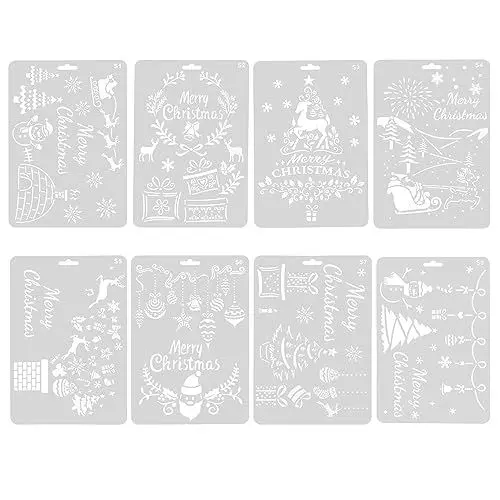 Produktbild: ONEBO 8 Stück Weihnachts Zeichenschablonen,Wiederverwendbar Zeichnungs Schablonen,für Journal Vorlage,Wände Kunst,Weihnachten Geschenk Karte DIY Projekte