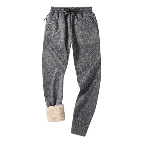 Produktbild: onedog Herren Jogginghose Warme Gefütterte Thermo Fleece Hosen mit Taschen Winter Verdickte Laufhose Warme Freizeithose mit Sherpa-Innenfutter Sweathose, (003Grauweiß-2XL)