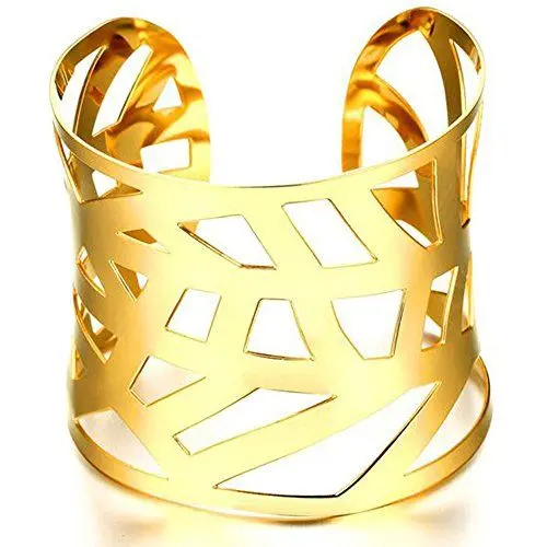 Produktbild: Onefeart Edelstahl Armreif Armband für Damen Mädchen Hohl Armreif Hochglanzpoliert 6x5.4CM Gold