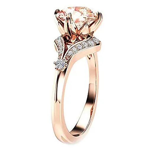 Produktbild: Onefeart Rostfreier Stahl Frauen Ring Runden Brillant Zirkonia Geometrisch Gestalten Elegant Dame Stil Hochzeitsband Rose Gold 54(17.2)