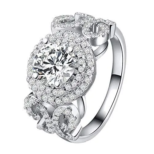 Produktbild: Onefeart Rostfreier Stahl Frauen Ring Runden Brillant Zirkonia Voll Zirkon Design Damen Stil Hochzeitsband 7MMX12MM Weiß 62(19.7)