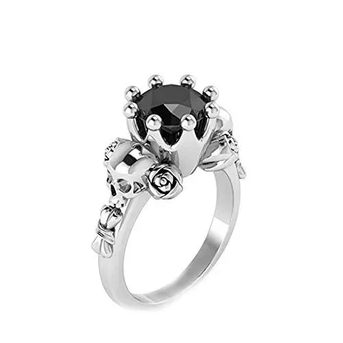 Produktbild: Onefeart Rostfreier Stahl Frauen Ring Runden Zirkonia Schädel Gestalten Punk Stil Jubiläumsring Weiß 60(19.1)