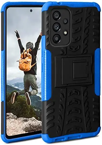 Produktbild: ONEFLOW Tank Case für Samsung Galaxy A53 5G Hülle Outdoor, stabile Panzerhülle mit Kamera und Display Schutz, sichere Handyhülle, TPU Handy Schutzhülle mit Ständer, Blau Schwarz