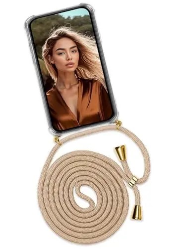 Produktbild: ONEFLOW Twist Case – Handyhülle mit Band für iPhone 11 - Handykette zum Umhängen, Hülle mit Kette abnehmbar, Handy Umhängeband, Schutzhülle und Kordel – Gold Beige