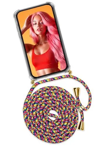 Produktbild: ONEFLOW Twist Case – Handyhülle mit Band für Samsung Galaxy S6 - Handykette zum Umhängen, Hülle mit Kette abnehmbar, Handy Umhängeband, Schutzhülle und Kordel – Bunt