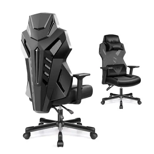 Produktbild: OneGame Video Gaming Stuhl, Atmungsaktiver Computer Racing Style Drehstuhl Verstellbare Rückenlehne Ergonomischer Gamer Desk Chair mit Lendenwirbelstütze, Schwarz