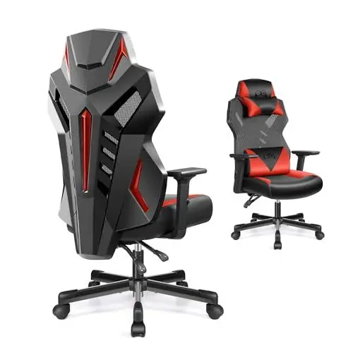 Produktbild: OneGame Video Gaming Stuhl, Atmungsaktiver Computer Racing Style Drehstuhl Verstellbare Rückenlehne Ergonomischer Gamer Desk Chair mit Lendenwirbelstütze, Schwarzrot