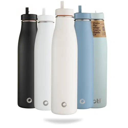 Produktbild: BOTL Evolution Edelstahl-Wasserflasche, BPA/BPS-frei, isolierte und auslaufsichere Trinkhalm-Deckel, 800 ml heiße und kalte Getränke (Milch)