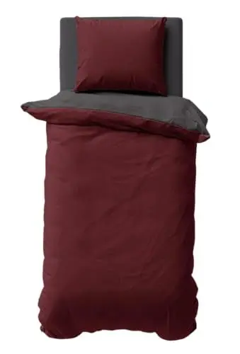 Produktbild: one-home Biber Bettwäsche Winter Baumwolle Uni Kuschelig Flauschig Warm Weiche Fein-Biber, Farbe:Bordeaux, Größe:135x200 cm und 80x80 cm