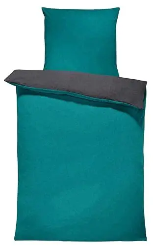 Produktbild: one-home Winter Bettwäsche Doubleface Uni Wende kuschelig flauschig warm weich Fleece, Größe: 135x200 cm, Farbe: Petrol/anthrazit