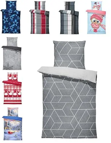 Produktbild: one-home Winter Bettwäsche Thermo Fleece Kuschelig Warme Bettbezüge Flauschig Warm Weich, Größe:2 teilig 135x200 cm, Farbe:Geometrisch grau