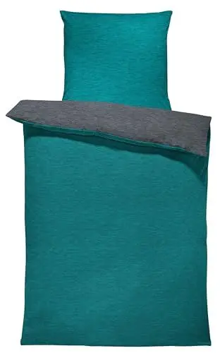 Produktbild: one-home Winter Biber Bettwäsche Meliert Baumwolle Kuschelig Flauschig Warm Weich Modern, Größe:2 teilig 135x200 cm, Farbe:Petrol/anthrazit