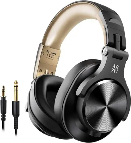 Produktbild: OneOdio Bluetooth Kopfhörer Over Ear, 72 Stdn HiFi Stereo Kopfhörer Kabellos, Wireless Headphones mit 6.35mm & 3.5mm Klinke für Studio DJ Handy PC AMP - Gold