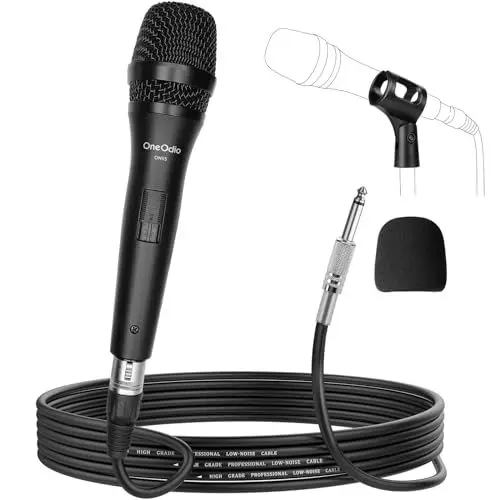 Produktbild: OneOdio ON55 Mikrofon mit Klinkenstecker, Cliphalter & 5m XLR-Kabel, 100% Metallgehäuse, Hervorragende Klangqualität Mikro für Karaoke, Studio, Streaming, Mixer, Podcasts, DJ-Silber