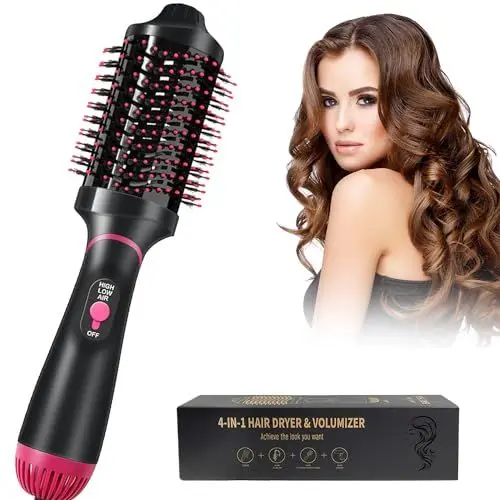 Produktbild: One-Step Haarbürste, Haartrockner, manuell, rotierende Ionen-Bürste, 4 in 1, 1000 W, 3 Temperaturen, beheizte Frisierbürste zum Trocknen, Locken, Glätten, Volumen