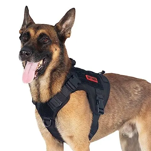Produktbild: OneTigris Hundegeschirr, FIRE WATCHER Taktische Geschirr Sicherheitsgeschirr Hunde Hundeweste mit 1 Griffe und 2 D-Ring 1000D Nylon (L, Schwarz)