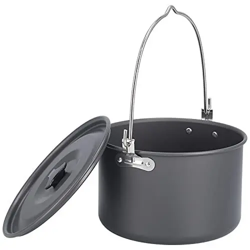 Produktbild: Onewer Camping Hängender Topf Kochgeschirr,Outdoor-Camping-Topf, Tragbarer Lagerfeuer-Hängetopf aus Aluminiumlegierung mit Deckel, Aufbewahrungstasche für 6–8 Personen