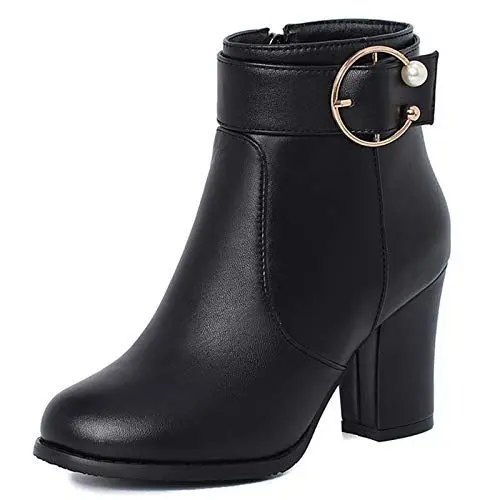 Produktbild: Onewus Damen Blockabsatz Stiefel Reißverschluss Stiefeletten (Pu Schwarz, 32 EU)