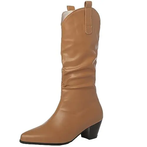 Produktbild: Onewus Damen Mid-Calf Boots mit Cone Heels und Spitzer Spitze für Alle Jahreszeiten (Braun, 42)