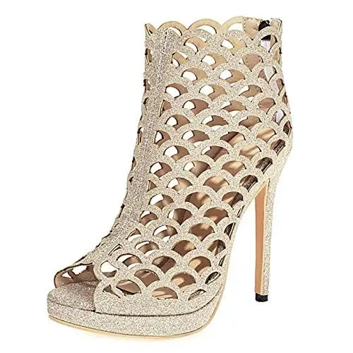 Produktbild: Onewus Damen Sexy Cutout High Heel Sandale Stiefel mit Stiletto und Peep Toe (Gold,49 EU)