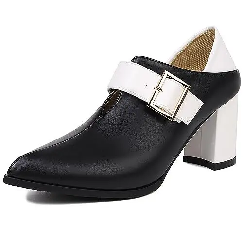 Produktbild: Onewus Damen Spitze Zehen Chunky Heel High Heel Schuhe Zwei Verwenden Loafer Einfache Zweifarbige Pumps (Schwarz, 40)