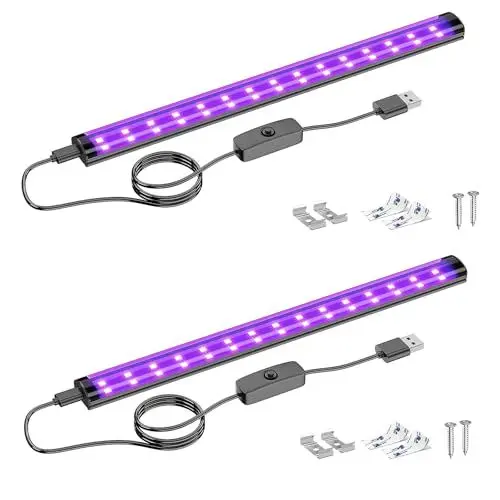 Produktbild: Onforu 10W Schwarzlicht Röhre, USB 28 cm Schwarzlichtlampe, 385-400 nm UV Licht, Schwarzlicht LED UV Bar für Disco, Club, Glow Party, Party Zubehör, Halloween Deko, 2er