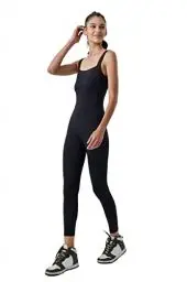 Produktbild: ONGASOFT Damen Sport Jumpsuit Ärmelloser Hose Eng Yoga Bodysuit Overall Strampelhöschen Fitnessstudio Training Läuft Streatwear Trainingsanzüge Schwarz