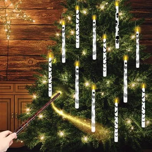 Produktbild: Onherm 12 Stück Schwebende Kerzen mit Zauberstab, Gemischte Muster LED Stabkerzen mit Timerfunktion Flackernde Schwimmende Kerzen Fliegende Kerzen Deko Kerzen für Weihnachten, Partydekoration