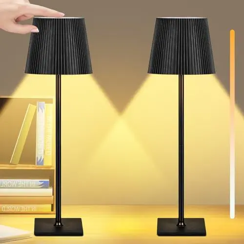 Produktbild: Onherm 2 Stück LED Tischlampe Kabellos Akku Tischleuchte Touch Lampe 3 Farbtemperatur Dimmbare Nachttischlampe für Nachttisch Schreibtisch Outdoor Esstisch, USB Aufladbar, IP54 Wasserdicht, Schwarz