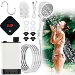 Produktbild: Onherm Tragbare Campingdusche mit Akku 6000mAh Aufladbar, Camping Dusche mit Pumpe, Outdoor Dusche mit Einstellbar Wasserdruck für Camping Wandern Haustier Mobile Dusche Außendusche Wohnmobil