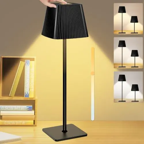 Produktbild: Onherm LED Tischlampe Kabellos, 3 Farbtemperatur Akku Tischleuchte Aufladbar Dimmbar Touch Lampe, Höhenverstellbar Wasserdicht Tischlampen für Nachttisch Wohnzimmer Outdoor Esstisch, Schwarz