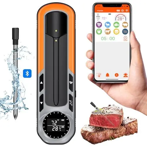 Produktbild: Onherm Smarte Kabellose Fleischthermometer 152m Bluetooth Grillthermometer mit Display, Hitzebeständig bis 275℃, Digitale Küchenthermometer für Backofen, BBQ-Grill, Rotisserie