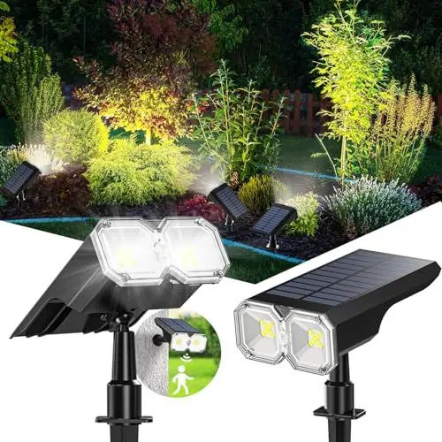 Produktbild: Onherm 2 Stück Solarstrahler für Außen Garten mit Bewegungsmelder, 5 Beleuchtungsmodi Solarlampen LED Solar lampen für Außen Garten, IP65 Wasserdicht Gartenleuchten für Garten, Hof, Gehweg