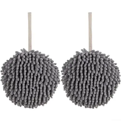 Produktbild: Oniissy Fuzzy Ball Handtuch-Sets von 2 – trocknen Sie Ihre Hand sofort bequem mit diesem kreativen Badetuch-Set dekorative Handtücher für das Badezimmer, schnell trocknende Chenille-Handtücher (grau)