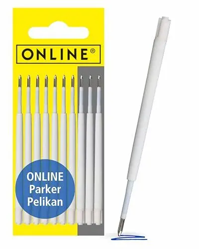Produktbild: ONLINE 10x Kugelschreiberminen blau, G2-Format Strichstärke M, passend für: Parker, Pelikan, Faber-Castell etc, Standard Großraum Kugelschreiber Minen