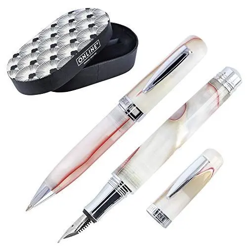 Produktbild: ONLINE 44019 Schreib-Set Bohemian Art White I Schreibgeräte aus Kunstharz und Acryl I hochwertiger Füller mit Iridiumfeder M (medium) und Kugelschreiber inkl. Mine Schwarz I in edler Retro Geschenkbox