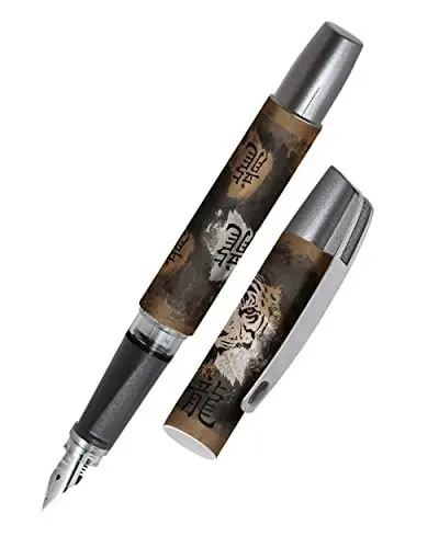 Produktbild: ONLINE Füller Campus Tiger Brush, Tinten-Füller für Rechtshänder, ergonomisches Griffstück, hochwertige Iridiumfeder M, Standard-Tintenpatronen, inkl. Kombipatrone blau, für Allergiker geeignet., 1 Stück (1er Pack)