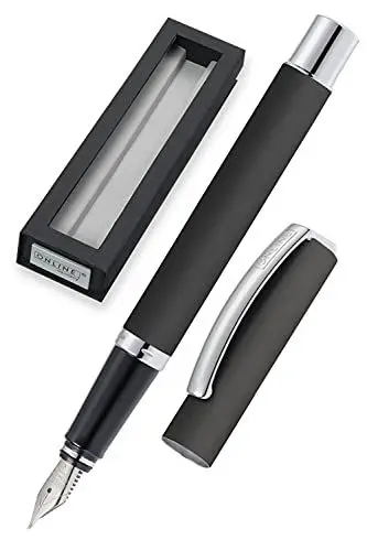 Produktbild: ONLINE Füller Vision Grau I Eleganter Füllfederhalter mit Iridium-Feder medium I Füllhalter aus Aluminium für Standard-Tintenpatronen & Konverter I in Geschenkbox