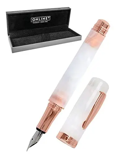 Produktbild: Online Füllhalter Bohemian Art White Rose, aus Kunstharz, Füller mit Iridiumfeder M (medium), Füllfederhalter für Standard-Tintenpatronen, in Geschenkbox