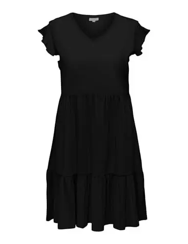 Produktbild: ONLY CARMAKOMA Damen Carmay Life Cap Sl Frill Dress JRS Noos Midikleid, Schwarz, 42-44 EU