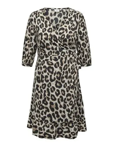 Produktbild: ONLY CARMAKOMA Damen Carlivia 3/4 Wrap Midi Dress WVN Noos Wickelkleid, Cloud Dancer Hula Leo, 42 EU