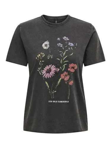 Produktbild: ONLY Damen Onllucy Reg S/S Top JRS Noos, Black/Print:flowerchild, XL