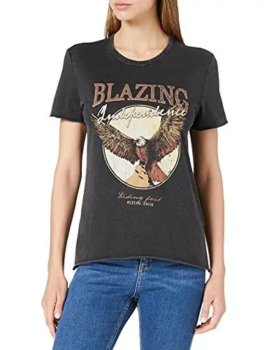 Produktbild: ONLY Damen ONLLUCY Life REG S/S Western TOP Box JRS T-Shirt, Black/Print:Blazing, L