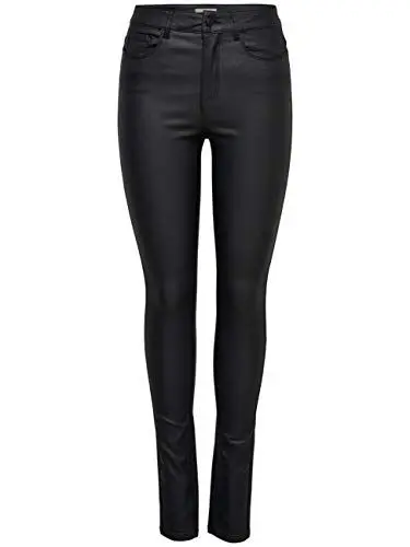 Produktbild: ONLY Damen Beschichtete Skinny Fit Jeans | PU Kunstleder Hose | Coated Mid Rise Stretchy Pants ONLANNE, Farben:Schwarz, Größe:L / 32L, Z-Länge:L32