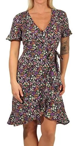 Produktbild: ONLY Damen Onlolivia S/S Wrap Dress WVN Noos Kleid, Black AOP: Shore Flower, M EU
