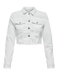 Produktbild: ONLY Damen Cropped Jeansjacke Langarm Denim Übergangsjacke Kurze Vintage Stretch Jacket ONLWONDER, Farben:Weiß, Größe:XL