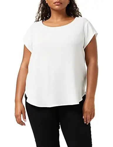 Produktbild: ONLY Damen Einfarbige Kurzarm Bluse Basic Rundhals Ausschnitt Blusen T-Shirt Blouse Oberteil ONLVIC,Weiß,44